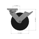 8"x2" Kingpinless Ergonomic Caster 9.5 OAH – USA Rig, Trionix Steel Replacement Wheel, Face Brake