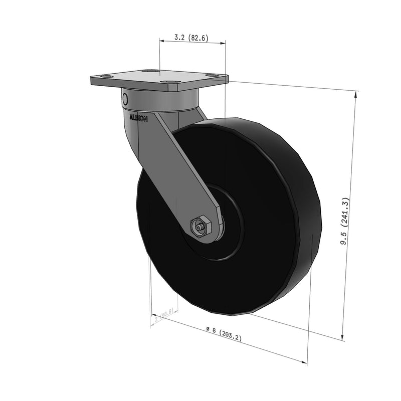 8"x2" Kingpinless Ergonomic Caster 9.5 OAH – USA Rig, Trionix Steel Replacement Wheel