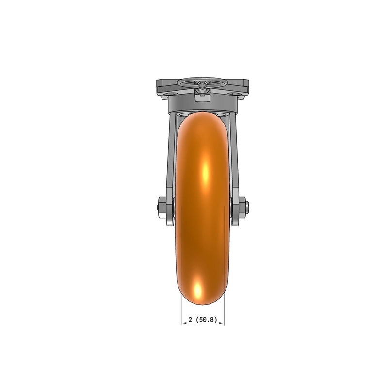 8"x2" Kingpinless Ergonomic Caster 9.5 OAH – USA Rig, MAX-Efficiency Orange Poly Wheel, Swivel Lock