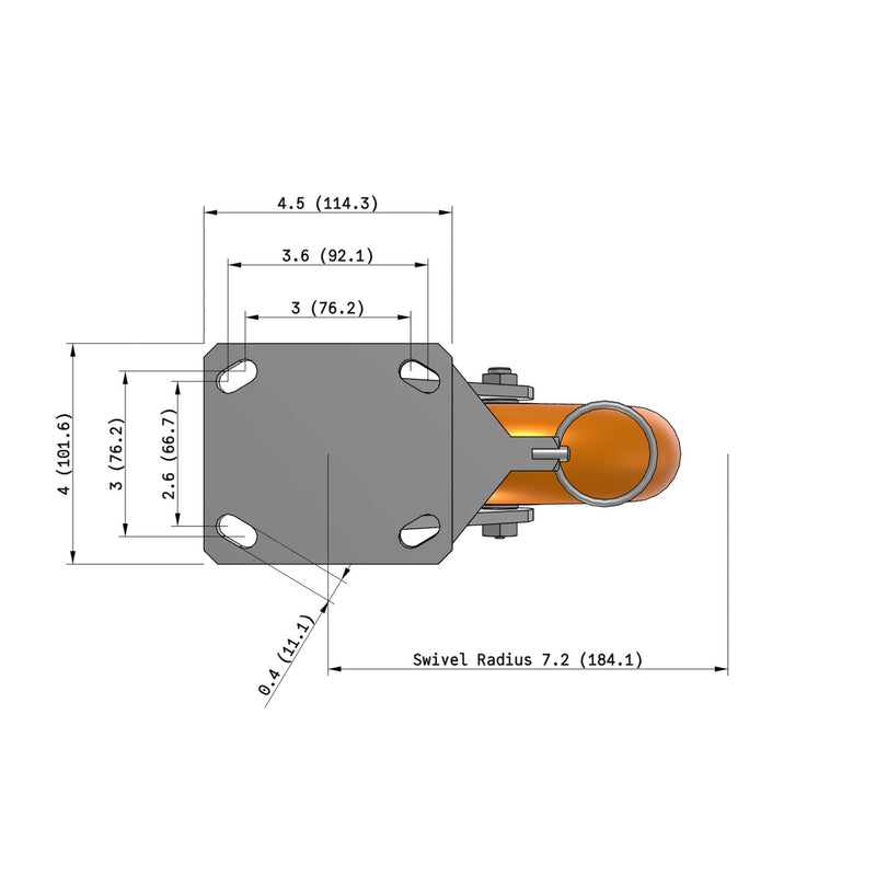 8"x2" Kingpinless Ergonomic Caster 9.5 OAH – USA Rig, MAX-Efficiency Orange Poly Wheel, Swivel Lock
