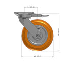 8"x2" Kingpinless Ergonomic Caster 9.5 OAH – USA Rig, MAX-Efficiency Orange Poly Wheel, Swivel Lock