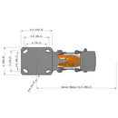 8"x2" Kingpinless Ergonomic Caster 9.5 OAH – USA Rig, MAX-Efficiency Orange Poly Wheel, Metal Face Brake, Swivel Lock