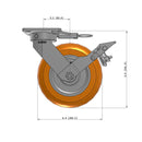 8"x2" Kingpinless Ergonomic Caster 9.5 OAH – USA Rig, MAX-Efficiency Orange Poly Wheel, Metal Face Brake, Swivel Lock