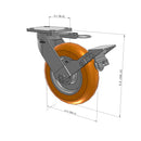 8"x2" Kingpinless Ergonomic Caster 9.5 OAH – USA Rig, MAX-Efficiency Orange Poly Wheel, Metal Face Brake, Swivel Lock