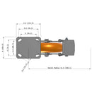 8"x2" Kingpinless Ergonomic Caster 9.5 OAH – USA Rig, MAX-Efficiency Orange Poly Wheel, Metal Face Brake