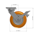 8"x2" Kingpinless Ergonomic Caster 9.5 OAH – USA Rig, MAX-Efficiency Orange Poly Wheel, Metal Face Brake