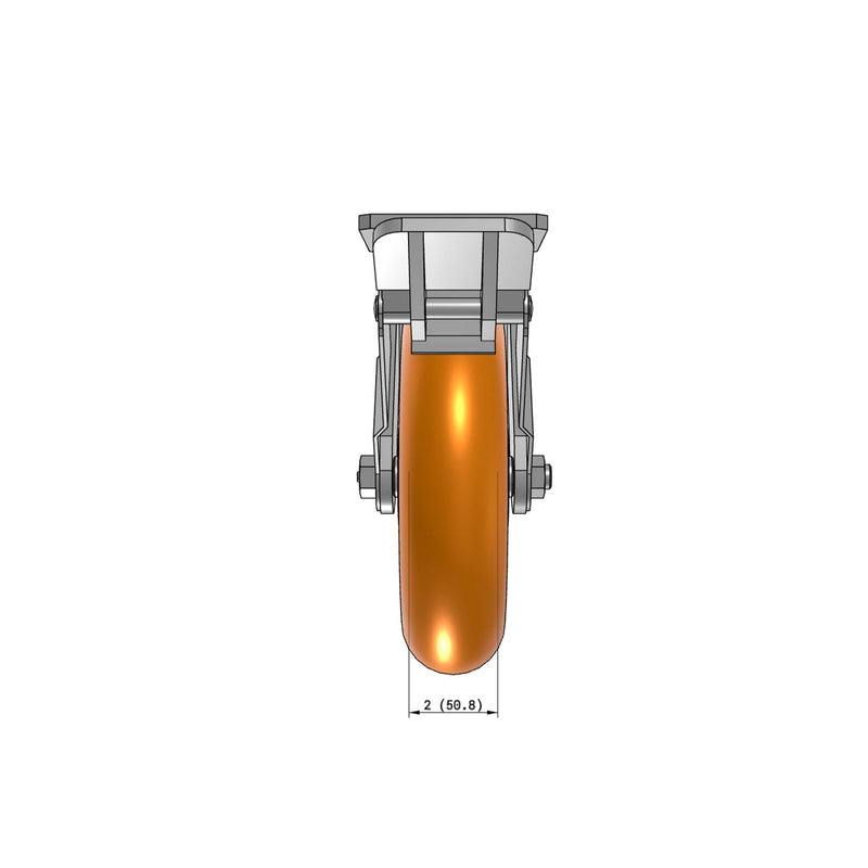 8"x2" Kingpinless Ergonomic Caster 9.5 OAH – USA Rig, MAX-Efficiency Orange Poly Wheel, Face Brake