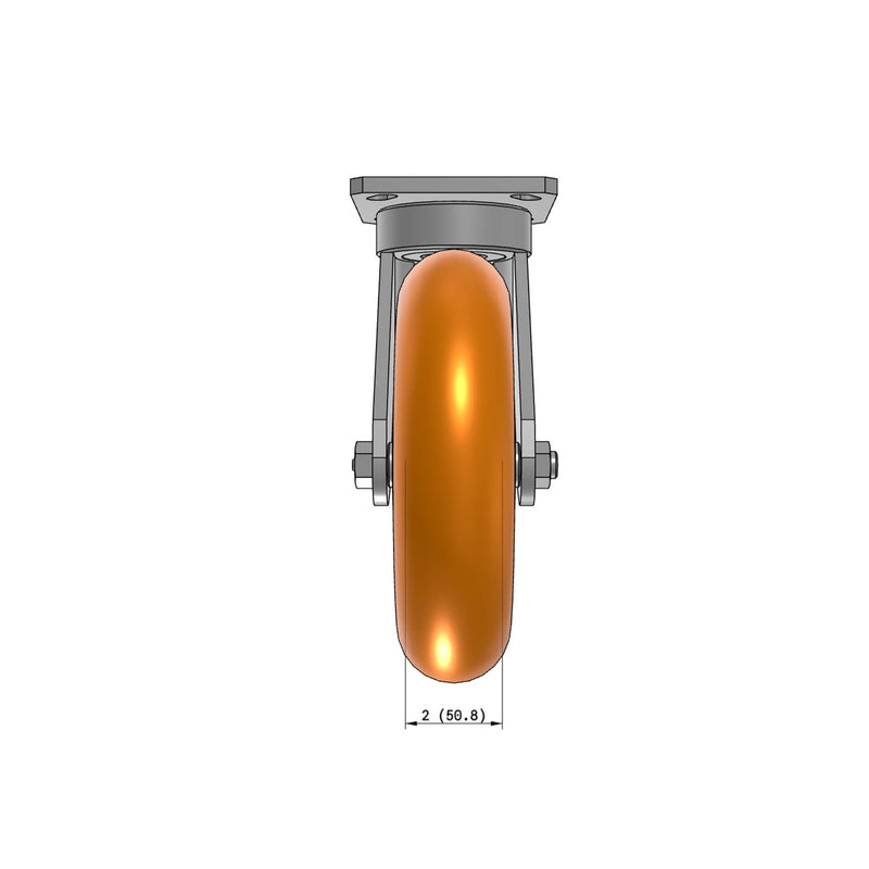 8"x2" Kingpinless Ergonomic Caster 9.5 OAH – USA Rig, MAX-Efficiency Orange Poly Wheel