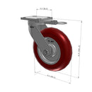 8"x2" Kingpinless Ergonomic Caster 9.5 OAH – USA Rig, MAX-Efficiency Maroon Poly Wheel, Swivel Lock