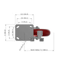 8"x2" Kingpinless Ergonomic Caster 9.5 OAH – USA Rig, MAX-Efficiency Maroon Poly Wheel, Side Brake