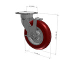 8"x2" Kingpinless Ergonomic Caster 9.5 OAH – USA Rig, MAX-Efficiency Maroon Poly Wheel, Side Brake