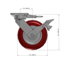 8"x2" Kingpinless Ergonomic Caster 9.5 OAH – USA Rig, MAX-Efficiency Maroon Poly Wheel, Metal Face Brake, Swivel Lock