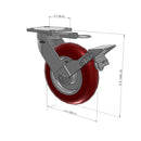 8"x2" Kingpinless Ergonomic Caster 9.5 OAH – USA Rig, MAX-Efficiency Maroon Poly Wheel, Metal Face Brake, Swivel Lock