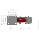 8"x2" Kingpinless Ergonomic Caster 9.5 OAH – USA Rig, MAX-Efficiency Maroon Poly Wheel, Metal Face Brake