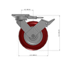 8"x2" Kingpinless Ergonomic Caster 9.5 OAH – USA Rig, MAX-Efficiency Maroon Poly Wheel, Face Brake, Swivel Lock