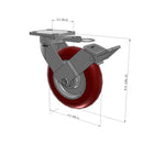 8"x2" Kingpinless Ergonomic Caster 9.5 OAH – USA Rig, MAX-Efficiency Maroon Poly Wheel, Face Brake, Swivel Lock