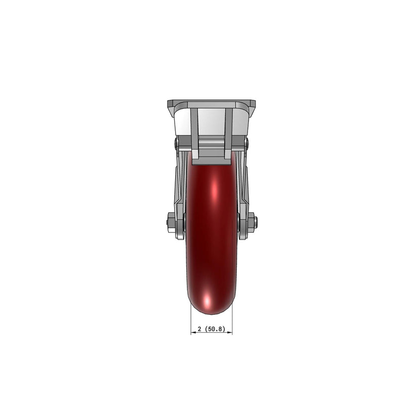 8"x2" Kingpinless Ergonomic Caster 9.5 OAH – USA Rig, MAX-Efficiency Maroon Poly Wheel, Face Brake