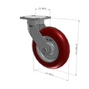 8"x2" Kingpinless Ergonomic Caster 9.5 OAH – USA Rig, MAX-Efficiency Maroon Poly Wheel