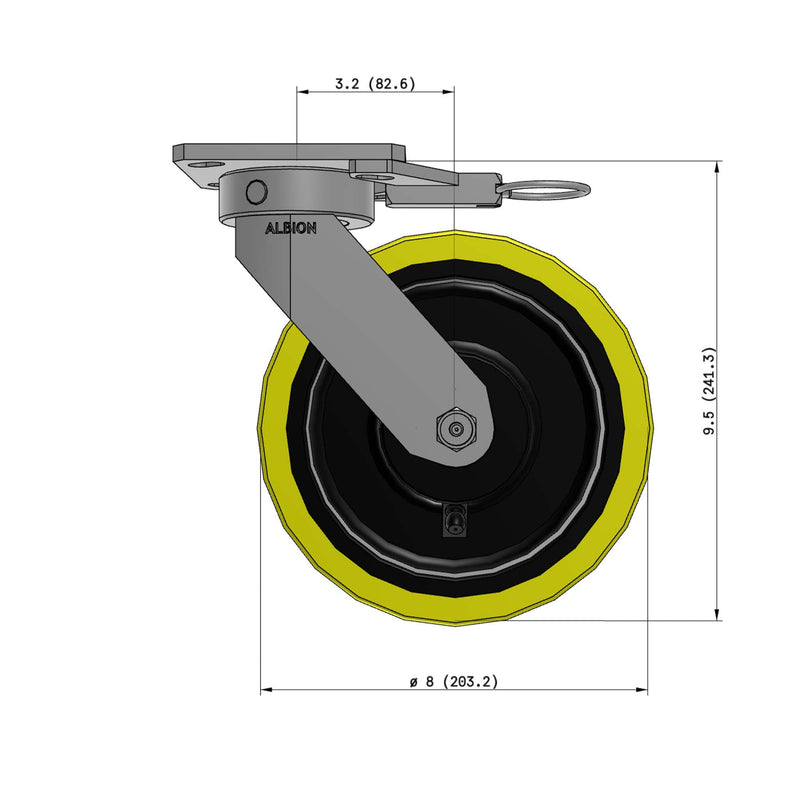 8"x2" Kingpinless Ergonomic Caster 9.5 OAH – USA Rig, Heavy-Duty Polyurethane Wheel, Swivel Lock