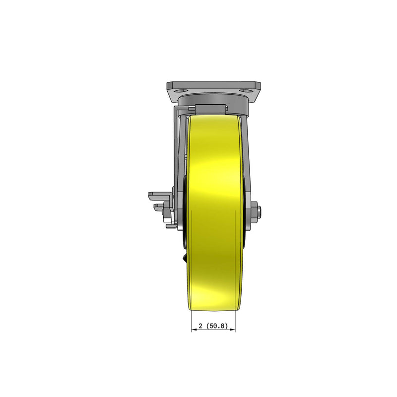 8"x2" Kingpinless Ergonomic Caster 9.5 OAH – USA Rig, Heavy-Duty Polyurethane Wheel, Side Brake