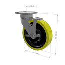 8"x2" Kingpinless Ergonomic Caster 9.5 OAH – USA Rig, Heavy-Duty Polyurethane Wheel, Side Brake