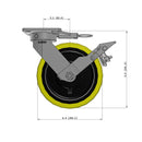 8"x2" Kingpinless Ergonomic Caster 9.5 OAH – USA Rig, Heavy-Duty Polyurethane Wheel, Metal Face Brake, Swivel Lock