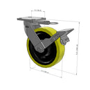 8"x2" Kingpinless Ergonomic Caster 9.5 OAH – USA Rig, Heavy-Duty Polyurethane Wheel, Metal Face Brake, Swivel Lock