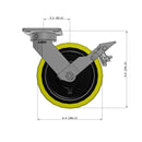 8"x2" Kingpinless Ergonomic Caster 9.5 OAH – USA Rig, Heavy-Duty Polyurethane Wheel, Metal Face Brake