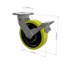 8"x2" Kingpinless Ergonomic Caster 9.5 OAH – USA Rig, Heavy-Duty Polyurethane Wheel, Metal Face Brake