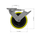 8"x2" Kingpinless Ergonomic Caster 9.5 OAH – USA Rig, Heavy-Duty Polyurethane Wheel, Face Brake, Swivel Lock