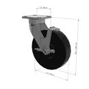 8"x2" Kingpinless Ergonomic Caster – USA Rig, Trionix Steel Replacement Wheel, Side Brake