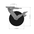 8"x2" Kingpinless Ergonomic Caster – USA Rig, Trionix Steel Replacement Wheel, Metal Face Brake, Swivel Lock