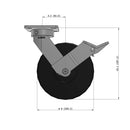 8"x2" Kingpinless Ergonomic Caster – USA Rig, Trionix Steel Replacement Wheel, Face Brake