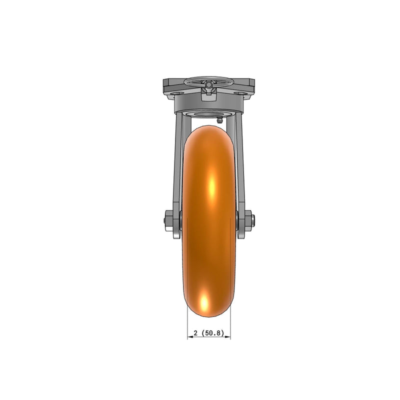 8"x2" Kingpinless Ergonomic Caster – USA Rig, MAX-Efficiency Orange Poly Wheel, Swivel Lock