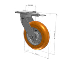 8"x2" Kingpinless Ergonomic Caster – USA Rig, MAX-Efficiency Orange Poly Wheel, Swivel Lock