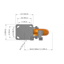 8"x2" Kingpinless Ergonomic Caster – USA Rig, MAX-Efficiency Orange Poly Wheel, Side Brake