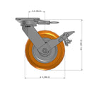 8"x2" Kingpinless Ergonomic Caster – USA Rig, MAX-Efficiency Orange Poly Wheel, Metal Face Brake, Swivel Lock