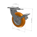 8"x2" Kingpinless Ergonomic Caster – USA Rig, MAX-Efficiency Orange Poly Wheel, Metal Face Brake, Swivel Lock