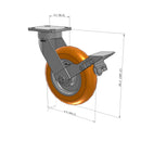 8"x2" Kingpinless Ergonomic Caster – USA Rig, MAX-Efficiency Orange Poly Wheel, Metal Face Brake