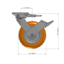 8"x2" Kingpinless Ergonomic Caster – USA Rig, MAX-Efficiency Orange Poly Wheel, Face Brake, Swivel Lock