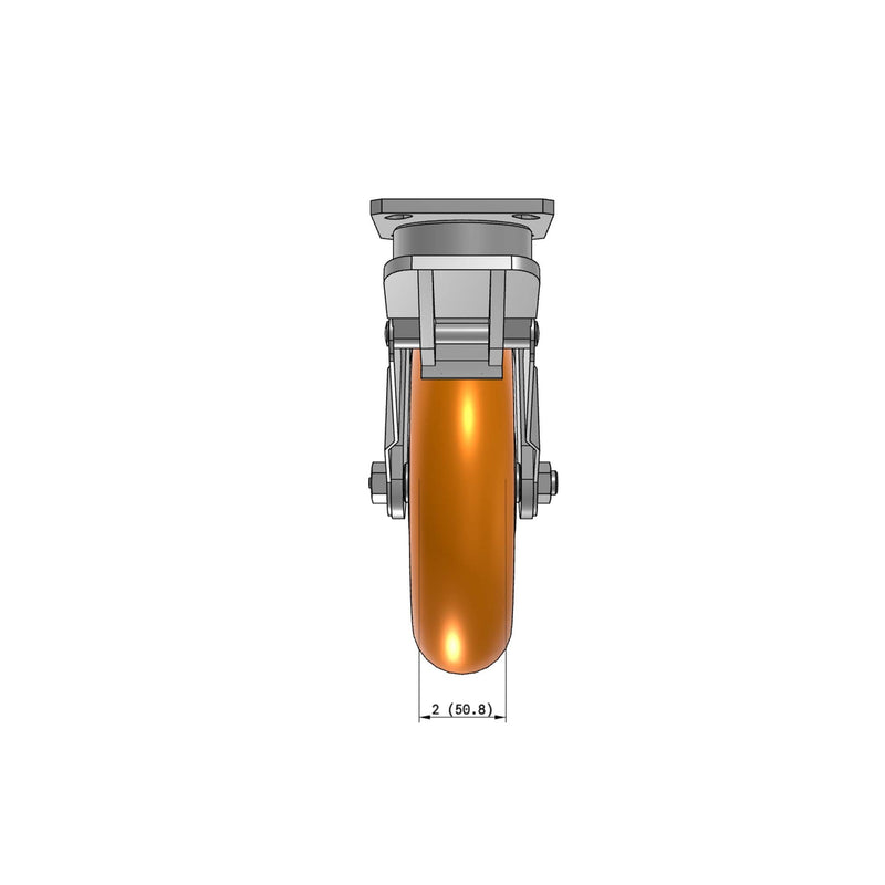8"x2" Kingpinless Ergonomic Caster – USA Rig, MAX-Efficiency Orange Poly Wheel, Face Brake
