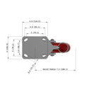 8"x2" Kingpinless Ergonomic Caster – USA Rig, MAX-Efficiency Maroon Poly Wheel, Swivel Lock