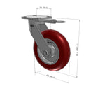 8"x2" Kingpinless Ergonomic Caster – USA Rig, MAX-Efficiency Maroon Poly Wheel, Swivel Lock