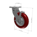 8"x2" Kingpinless Ergonomic Caster – USA Rig, MAX-Efficiency Maroon Poly Wheel, Side Brake