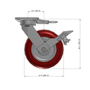 8"x2" Kingpinless Ergonomic Caster – USA Rig, MAX-Efficiency Maroon Poly Wheel, Metal Face Brake, Swivel Lock