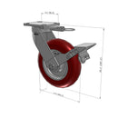 8"x2" Kingpinless Ergonomic Caster – USA Rig, MAX-Efficiency Maroon Poly Wheel, Metal Face Brake, Swivel Lock