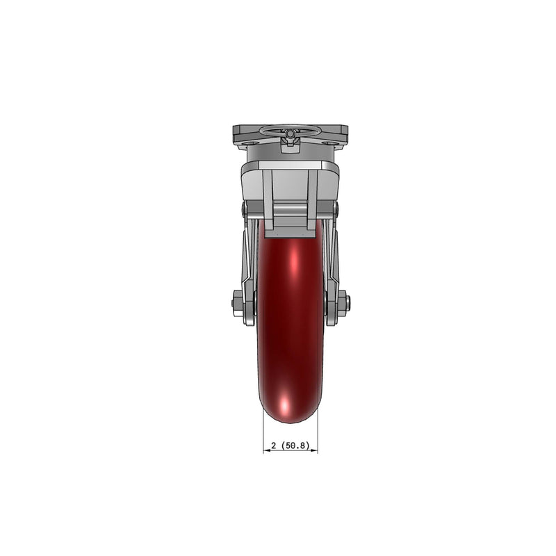 8"x2" Kingpinless Ergonomic Caster – USA Rig, MAX-Efficiency Maroon Poly Wheel, Face Brake, Swivel Lock