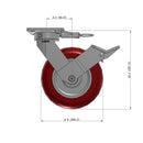 8"x2" Kingpinless Ergonomic Caster – USA Rig, MAX-Efficiency Maroon Poly Wheel, Face Brake, Swivel Lock