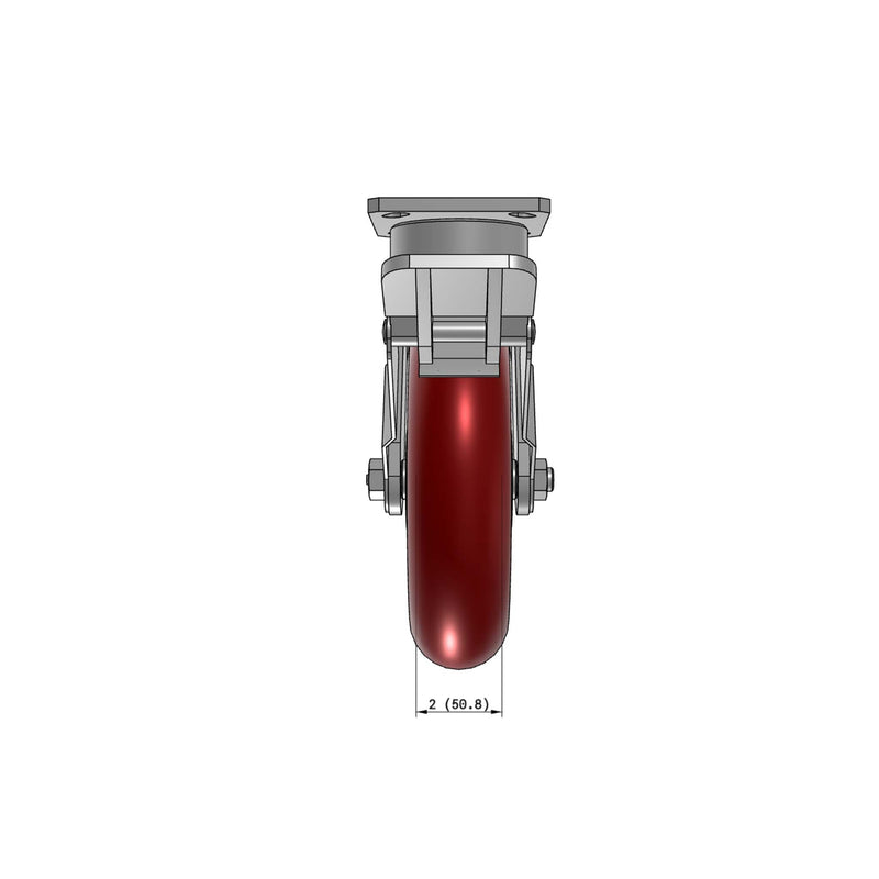 8"x2" Kingpinless Ergonomic Caster – USA Rig, MAX-Efficiency Maroon Poly Wheel, Face Brake