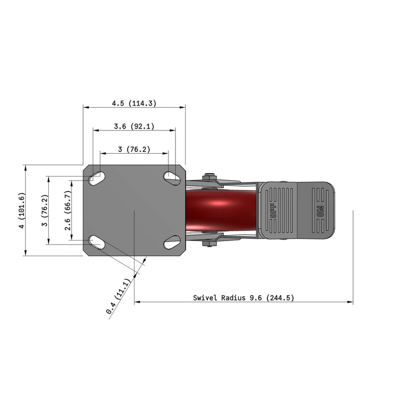 8"x2" Kingpinless Ergonomic Caster – USA Rig, MAX-Efficiency Maroon Poly Wheel, Face Brake